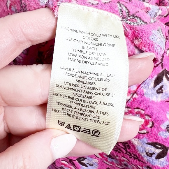 Free People Women's James Smock Pink Floral Quarter Sleeve Cropped Button Blouse - Picture 15 of 16